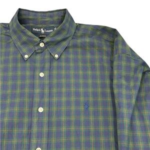 Polo Ralph Lauren Blake Cotton Men's Plaid Shirt in Green‎ and Blue Large
